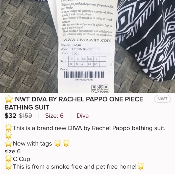 DIVA by Rachel Pappo One Piece halter Swimsuit Size 6 - Picture 10 of 10